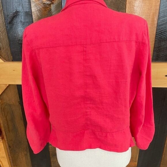 Love Tree fly front linen jacket w/ ruched sleeve - Picture 3 of 5